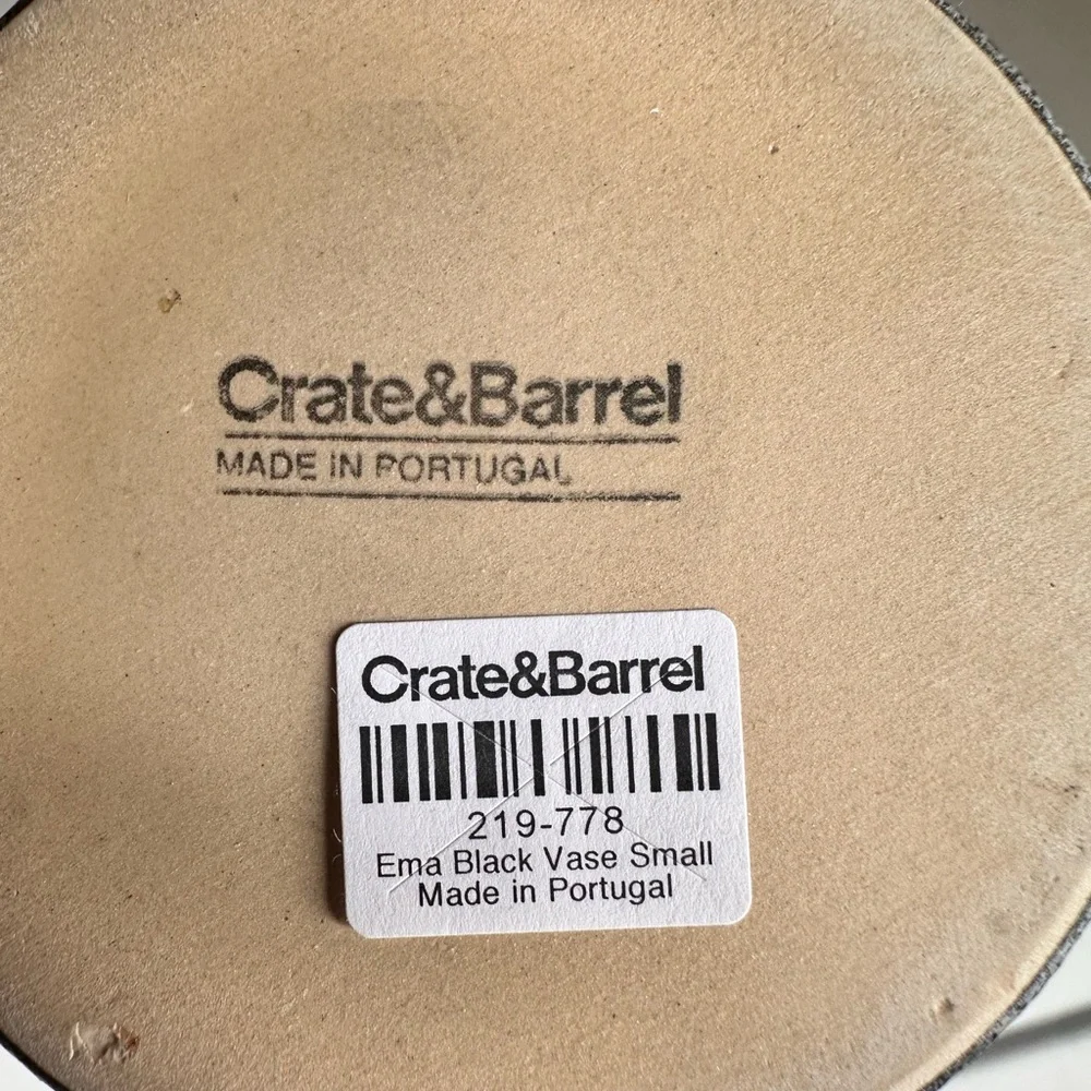 Crate and Barrel Ema Textured Barrel Vase Small Black White